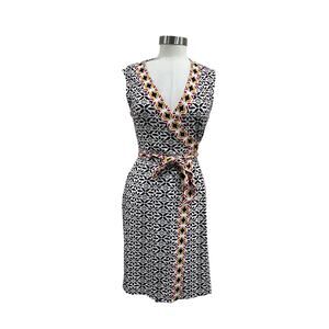 DVF Yahzi Wrap Dress Geometric Print Colorful V Neck Dress Sz 6